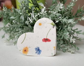 Wildflower Seed Paper Hearts Shape 1.9&quot;-1.65&quot; - Set of 30