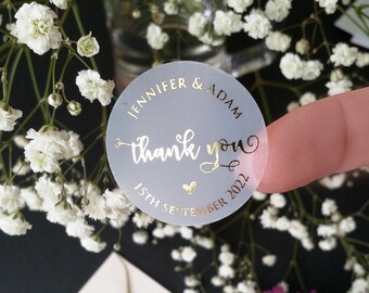Thank You Stickers Wedding Favors Labels - Custom Rose Gold Foil Stickers - Gold Foil Round Labels Personalised - Set of 30 stickers