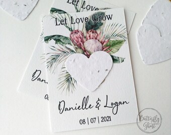 Wedding Hearts With Wildflower Seed Eco-friendly Personalized Heart Seed Paper Cards 2.5" x 3.5" - Favors for Guests in Bulk