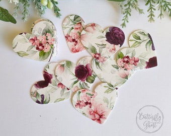 30 - Plantable Seed Paper Hearts Shape Favors With Printed Burgundy Roses - 1.9"-1.65" - Set of 30