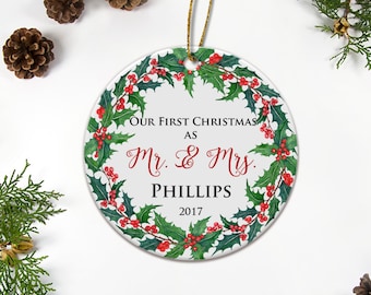 Mr & Mrs Ceramic Ornament, Our First Christmas Gift Newlywed Ornament Christmas Gift For Wife Custom Ornament Wedding Gifts Home Decoration