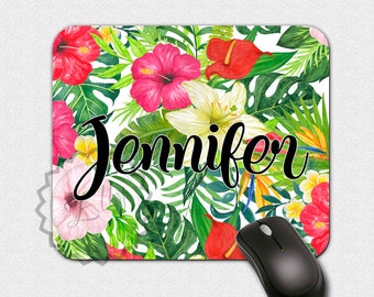 Tropisches Mauspad, Tropische Blumen Mousepad, Büro Dekor, personalisiertes Geschenk für Mitarbeiter, SchreibtischZubehör, Bunte tropische Blumen