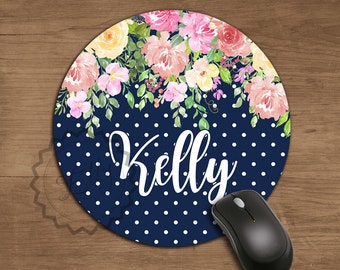 Name Mousepad Floral Watercolor Mouse Pad Office Mousemat Desk Accessories Personalized  Round Mouse Pad Coworker Gift, New Job Gift, Decor