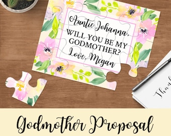 Will you be my Godmother, Godmother Puzzle Invitation, Asking Godparents Card, Godmother Proposal Christening Card, Godmother Gift - 040