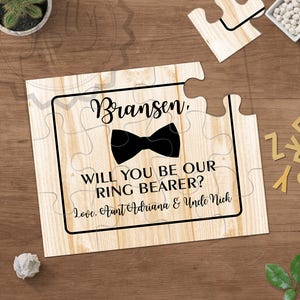 Rustic Will You Be Our Ring Bearer Puzzle Proposal Card Gift Ask Page Boy Card Bow Tie Ring Security Agent Proposal Ringbearer Be Ring Boy image 1