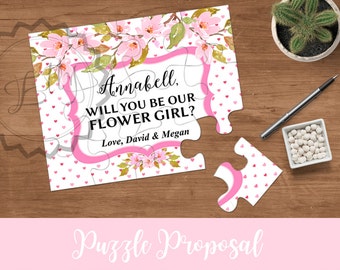 Floral Wedding Invitation Puzzle Will You Be My Flower Girl Proposal Bridesmaid Gift Invitation Puzzel Card, Maid of Honor, MOH