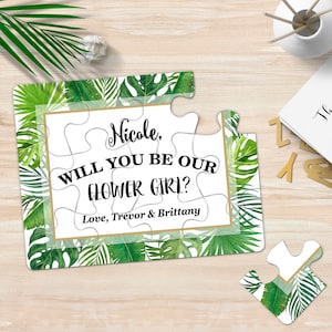 Blumenmädchen Geschenk, werden Sie mein Blumenmädchen sein, tropische Hochzeit, Blumenmädchen Vorschlag Puzzle Einladungen, Blumenmädchen Puzzle Vorschlag, Strand