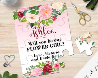 Flower Girl or Bridesmaids Gift Proposal Flower Girl Puzzle Will You Be My Flower Puzzle Pink and  Flowers Ask Flower Girl Bridal Party Gift