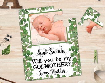 Godparents Photo Puzzle, Greenery Will You Be My Godparents, Ask Godmother, Custom Photo Puzzle, Personalized Puzzle, Jigsaw Puzzle, Baby