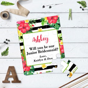 Sarà si essere miei damigella d'onore tropicale proposta Puzzle personalizzato carta spiaggia tropicale matrimonio chiedere Jr. damigella non posso dire la mia