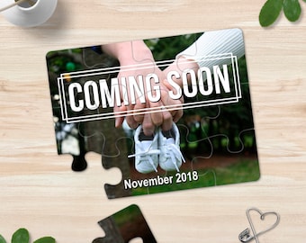 Coming Soon Baby Shoes Pregnancy Announcement Puzzle Card Baby Pregnancy Reveal Greeting Card Photo New Baby Card We're Expecting dad to be