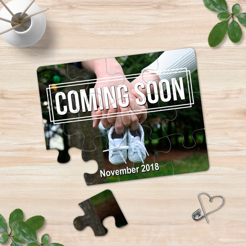 Coming Soon Baby Shoes Pregnancy Announcement Puzzle Card Baby Pregnancy Reveal Greeting Card Photo New Baby Card We're Expecting dad to be image 1