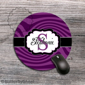 Custom name Mousepad Purple Abstract Zebra effect computer padding, design office monogrammed mat, boss gift 161 image 1