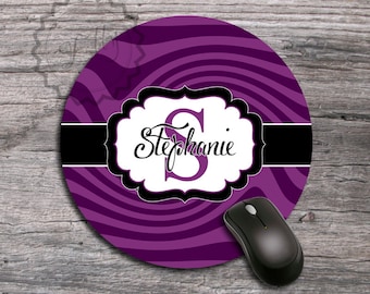 Custom name Mousepad - Purple Abstract Zebra effect computer padding, design office monogrammed mat, boss gift - 161