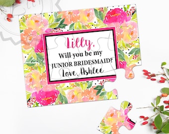 Will you be our Junior Bridesmaid - Will you be my Flower Girl, Asking bridesmaid, Bridesmaid Proposal, Watercolor Bridesmaid Puzzle Card 25