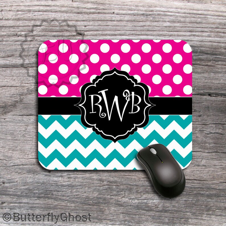 Custom Mouse Pad With Hot Pink Polka Dots and Teal Chevron Etsy