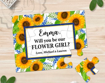 Personalized Sunflowers Puzzle Invitations Will You Be my Flower Girl Gift Be Flower Girl Card Ask Flower Girl Proposal Asking Flower Girl