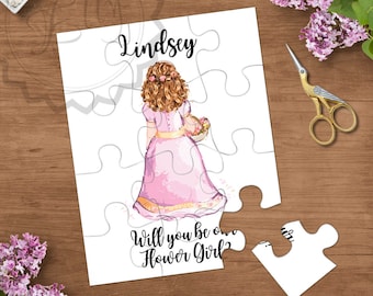 Blume Mädchen Puzzle Vorschlag personalisierte Blumen Mädchen Puzzle Karte Will You Be My Junior Brautjungfern Fragen Blumen Mädchen Hochzeit Einladung Fragen