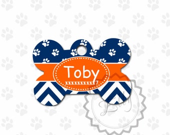 Navy und orange Hundemarke Pfoten Design - Metall ID, Ossicle Design Haustiere ID, Haustiere Geschenk