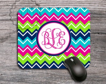 Monogrammed Mousepad,  Colorful chevron Personalized Mouse Pad, computer accessory - 026