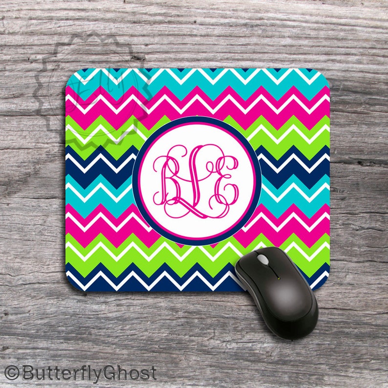 Monogrammed Mousepad, Colorful chevron Personalized Mouse Pad, computer accessory 026 image 1