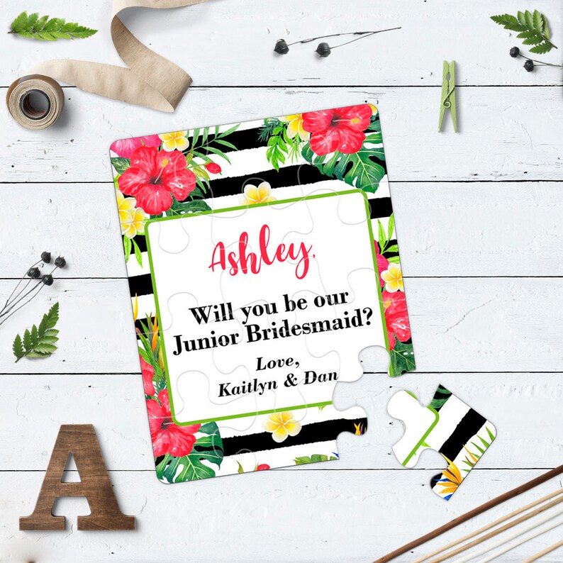 Will You Be My Bridesmaid Tropical Proposal Puzzle Personalised Bridesmaid Card Beach Tropical Wedding Ask Jr. Bridesmaid I can't say be my image 1