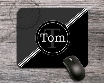 Customized Classic Male Mouse Pad - Charcoal and Black Name or Monogrammed computer mat, office gift accessory, Boss gift idea - 196