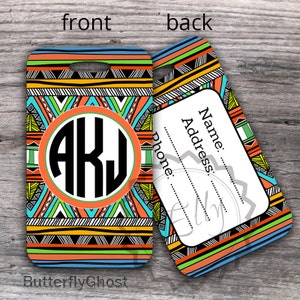 Custom Luggage Tag - Aztec Bag Tag With Custom Name, Personalized Travel Tag, Sport Bag, Backpack or Luggage Address Tags Monogrammed  - 16