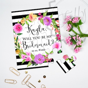 Puzzle Will You Be My Bridesmaid, Ask bridesmaid puzzle, gift bridesmaid proposal, wedding floral jigsaw puzzle proposal, XO XO - 012