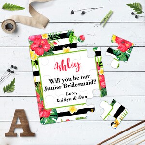 Will You Be My Bridesmaid Tropical Proposal Puzzle Personalised Bridesmaid Card Beach Tropical Wedding Ask Jr. Bridesmaid I can't say be my image 2