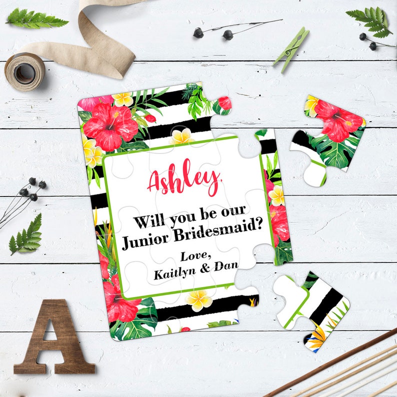 Will You Be My Bridesmaid Tropical Proposal Puzzle Personalised Bridesmaid Card Beach Tropical Wedding Ask Jr. Bridesmaid I can't say be my image 2