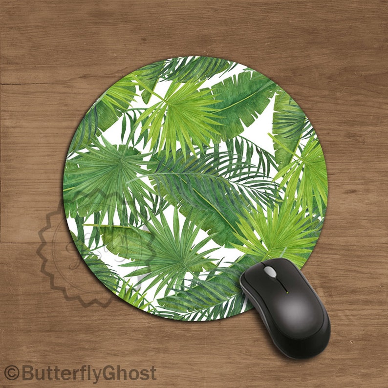 Coworker Gift Greenery Tropical leaves Mouse Pad Office Desk Accessories Banana Palm Leaf Art Print Mousepad Woman Gift Idea Artwork 358 image 1