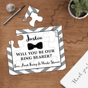 Will you be my ring bearer - elegant bow tie puzzle invitation card, ask ring bearer or page boy, be my ring bearer puzzle