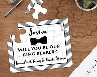 Werden Sie mein Ring Träger - elegante Fliege Puzzle Einladungskarte, fragen RingTräger oder Seite junge, sein mein Ring-Träger-Puzzle