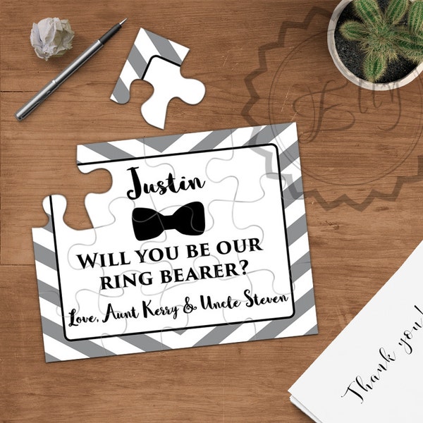 Will you be my ring bearer - elegant bow tie puzzle invitation card, ask ring bearer or page boy, be my ring bearer puzzle