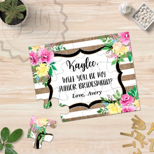 Werden Sie meine rustikalen Puzzle Karte böhmische Hochzeit Vorschlag Einladung rustikalen Boho Chic einzigartige Blumen-Mädchen-Karte Fragen bitten Jr Brautjungfer