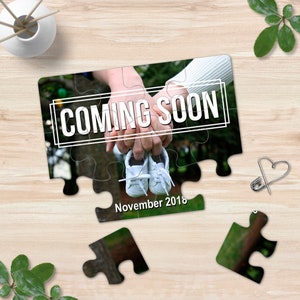 Coming Soon Baby Shoes Pregnancy Announcement Puzzle Card Baby Pregnancy Reveal Greeting Card Photo New Baby Card We're Expecting dad to be image 2