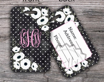 Personalized Luggage Tag, Vintige Flowers Anemones, Travel Gift, Custom Luggage Tags, Travel, Sports Bag Tag, Wedding gift - 005