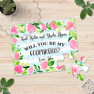 Pedindo Presente aos Padrinhos Cartão de Madrinha Pintura em Aquarela Quebra-cabeça Floral Proposta Peça para Ser Meus Padrinhos Você será minha Fada Madrinha