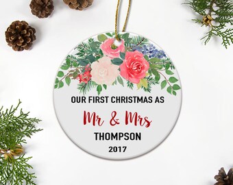 Mr and Mrs Our First Christmas Ornament Married, Newlywed Gift, Couple  Gifts, Flowers Wedding Ornament, Custom Bridal Shower Ornament Gift