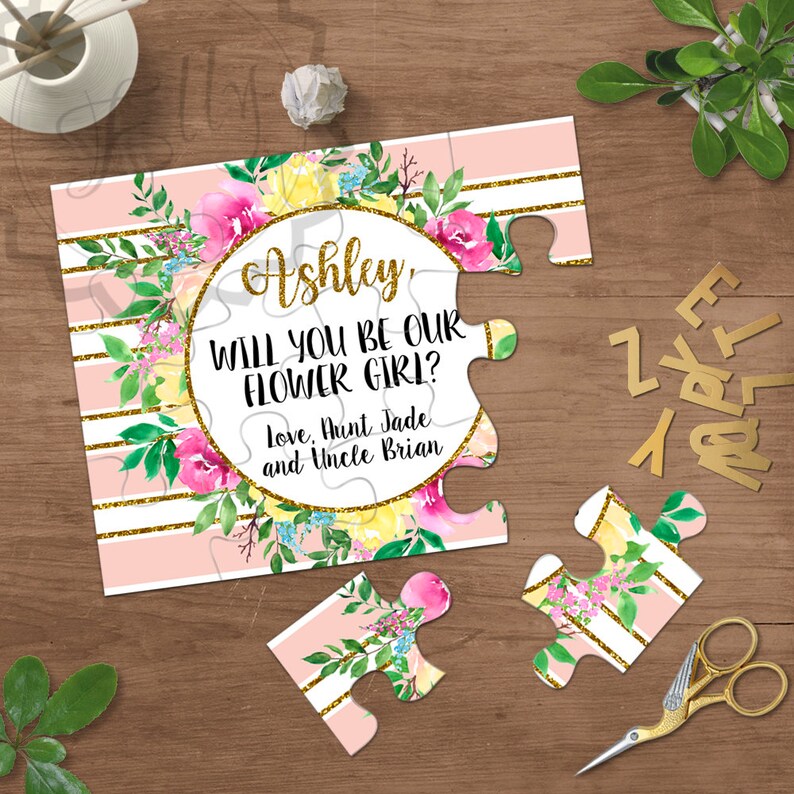 Flower Girl Proposal Puzzle Blush Pink and Gold Flower Girl Etsy