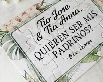 Quieren ser mis Padrinos? Spanish Godparents Puzzle Proposal - Will You Be My Godparents Invitation Godmother and Godfather invite - 153