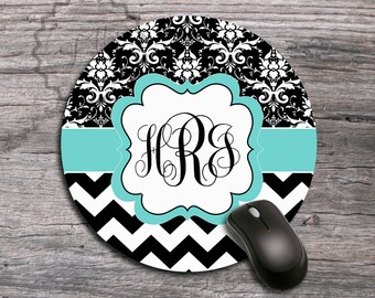 Lovely Design Mousepad - Aquamarine Ribbon on a Black and White Round background computer padding, office gift - 155