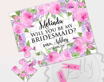 Unique Bridesmaid Proposal Puzzle Gift - Will You Be My Bridesmaid, Floral Bridal Pary Gift, Bride Tribe, Maid of Honor Gift, Flower Girl