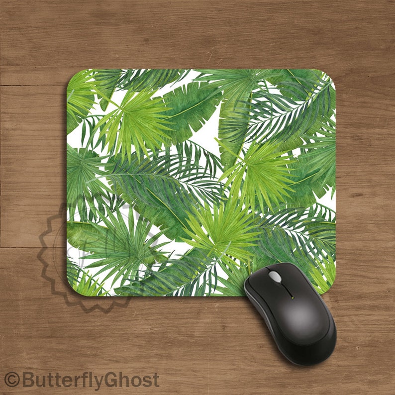 Coworker Gift Greenery Tropical leaves Mouse Pad Office Desk Accessories Banana Palm Leaf Art Print Mousepad Woman Gift Idea Artwork 358 image 2