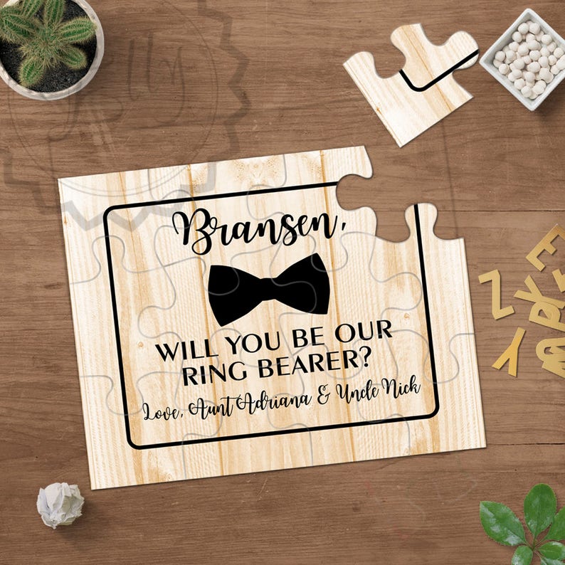 Rustic Will You Be Our Ring Bearer Puzzle Proposal Card Gift Ask Page Boy Card Bow Tie Ring Security Agent Proposal Ringbearer Be Ring Boy image 1