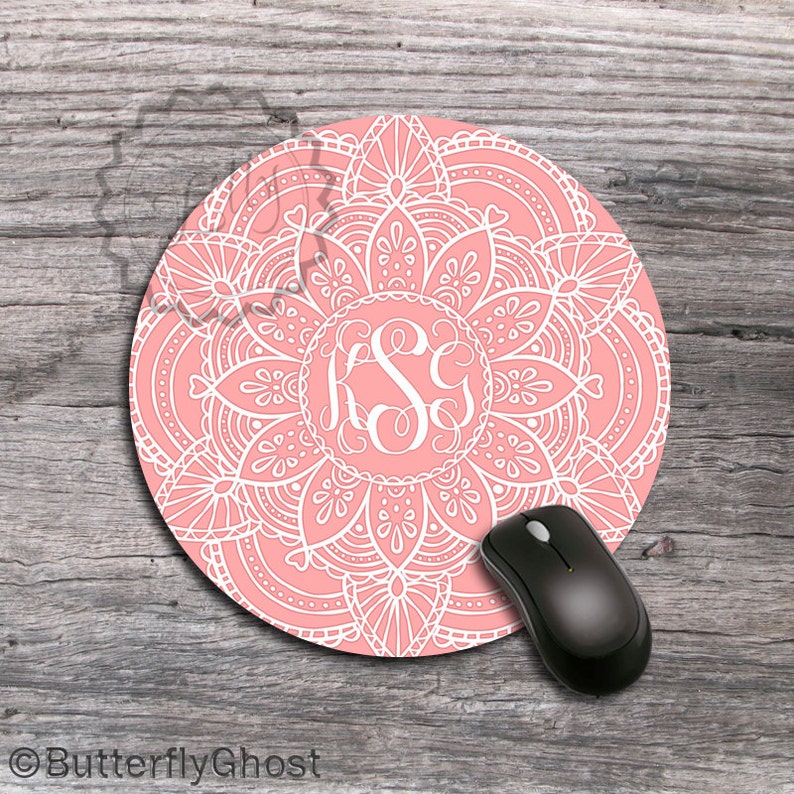 Round Mouse Pad Rose Blush Pink Mandala Mousepad Etsy