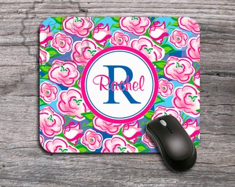 Personalized Mousepad Cute Pink flowers monogrammed desk mouse pad, office accessory - 15