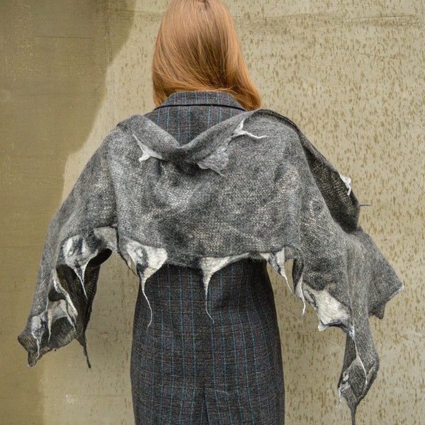 Felted Wings Scarf, Artistic Shawl, Designer Scarf