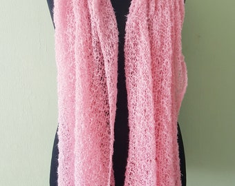 Large pink mohair lace scarf. Knitted pink lace scarf. Very soft wrap. Spring and summer scarf.  Summer scarf